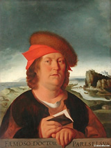 Darstellung des Paracelsus (Theophrast von Hohenheim) in einem Gemälde von Quentin Massys